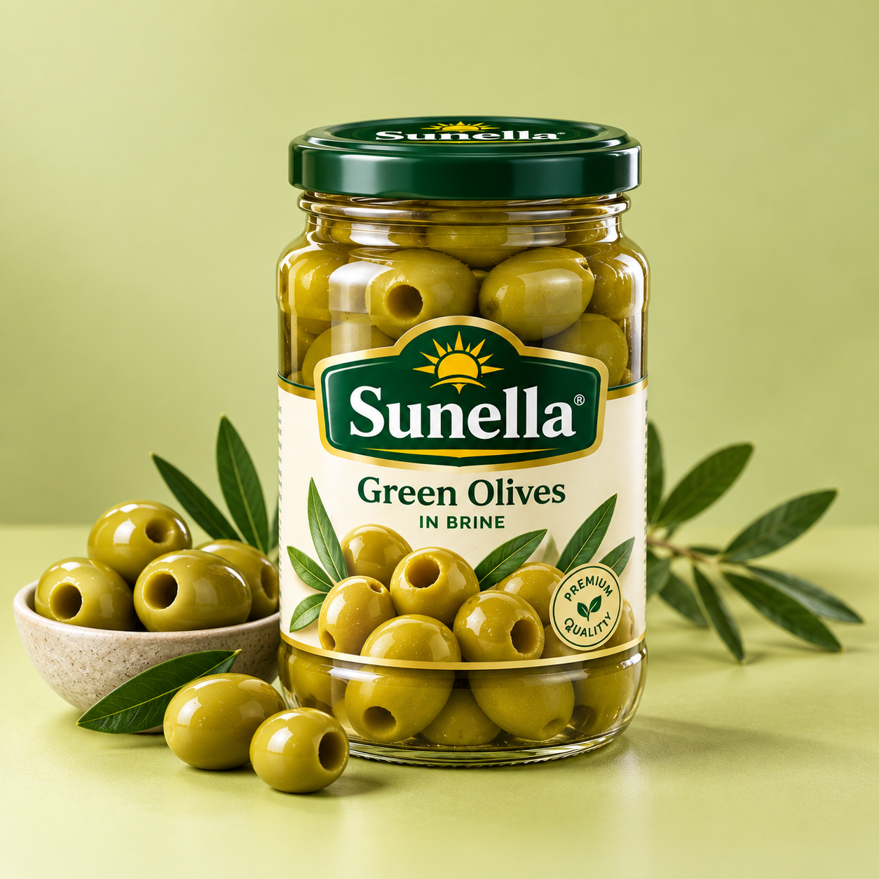 Sunella Green Olives for salads, appetizers and Mediterranean meals
