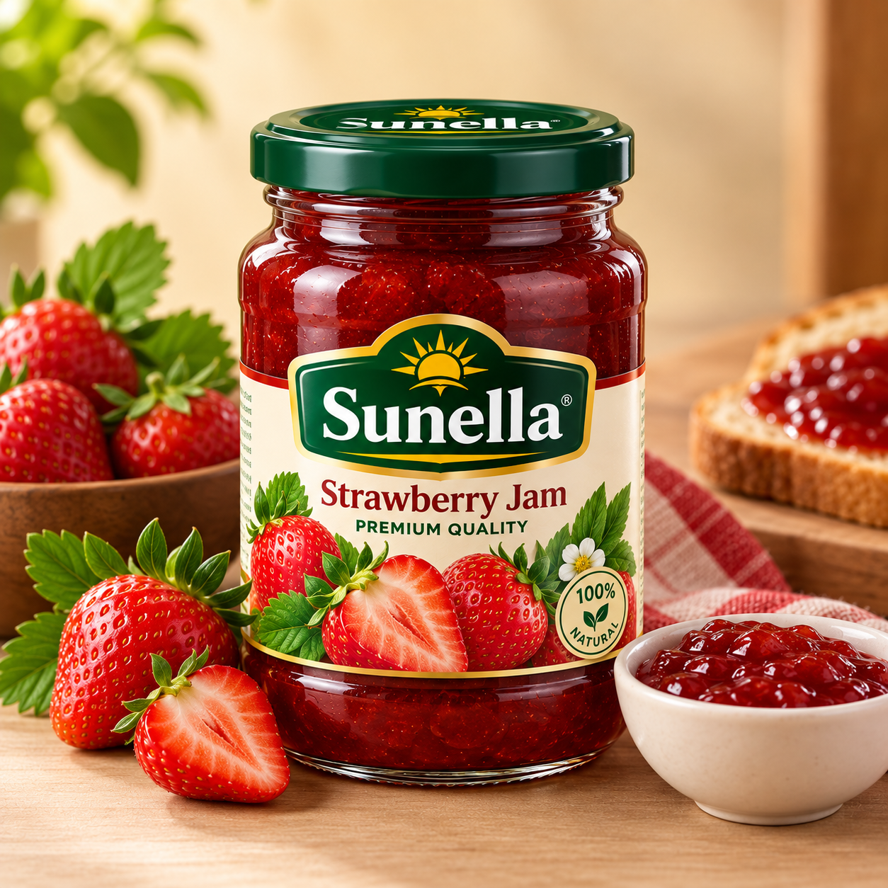 Sunella Strawberry Jam for breakfast, toast and desserts